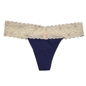 NWOT Splendies Cotton & Lace Thong Panties, Navy & White, XL